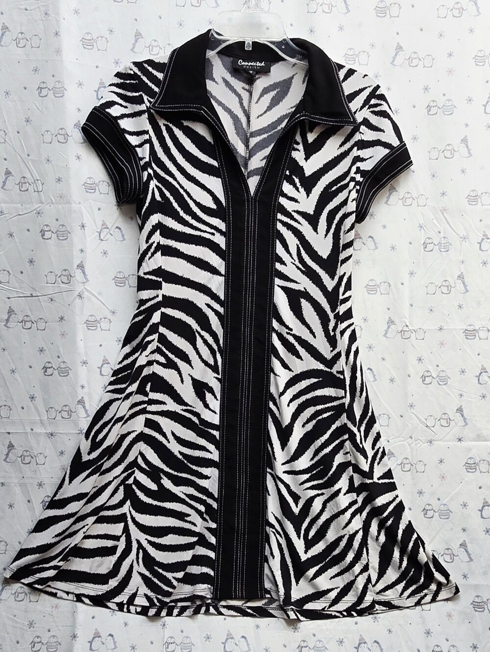 Connected Petite Black and White Zebra Polo Mini Dress. Size 6P